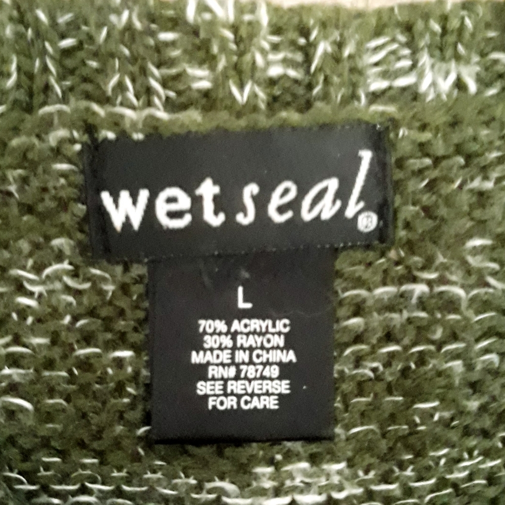 Wet Seal Green Stripe Cropped High Low Sweater Size Large - Picture 3 of 7